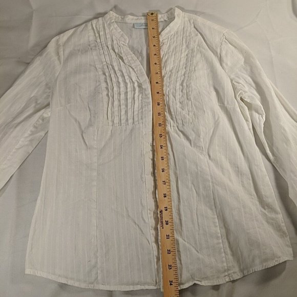 JH Collectibles Petite White Blouse Button-up Shirt V-neck 3/4 Sleeves Peasant M - Picture 10 of 12